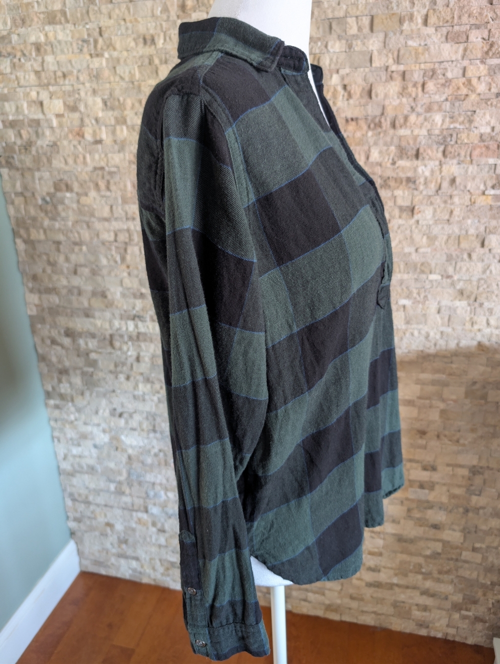 Abercrombie & Fitch Women's Plaid Flannel Henley Popover Tunic Top XS Preppy Y2K - Picture 2 of 13